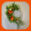 The Proper Orange Pop Wreath - Handcrafted with Vibrant Orange Blooms & Lush Greenery on Natural Wicker Base for Seasonal Home Decor