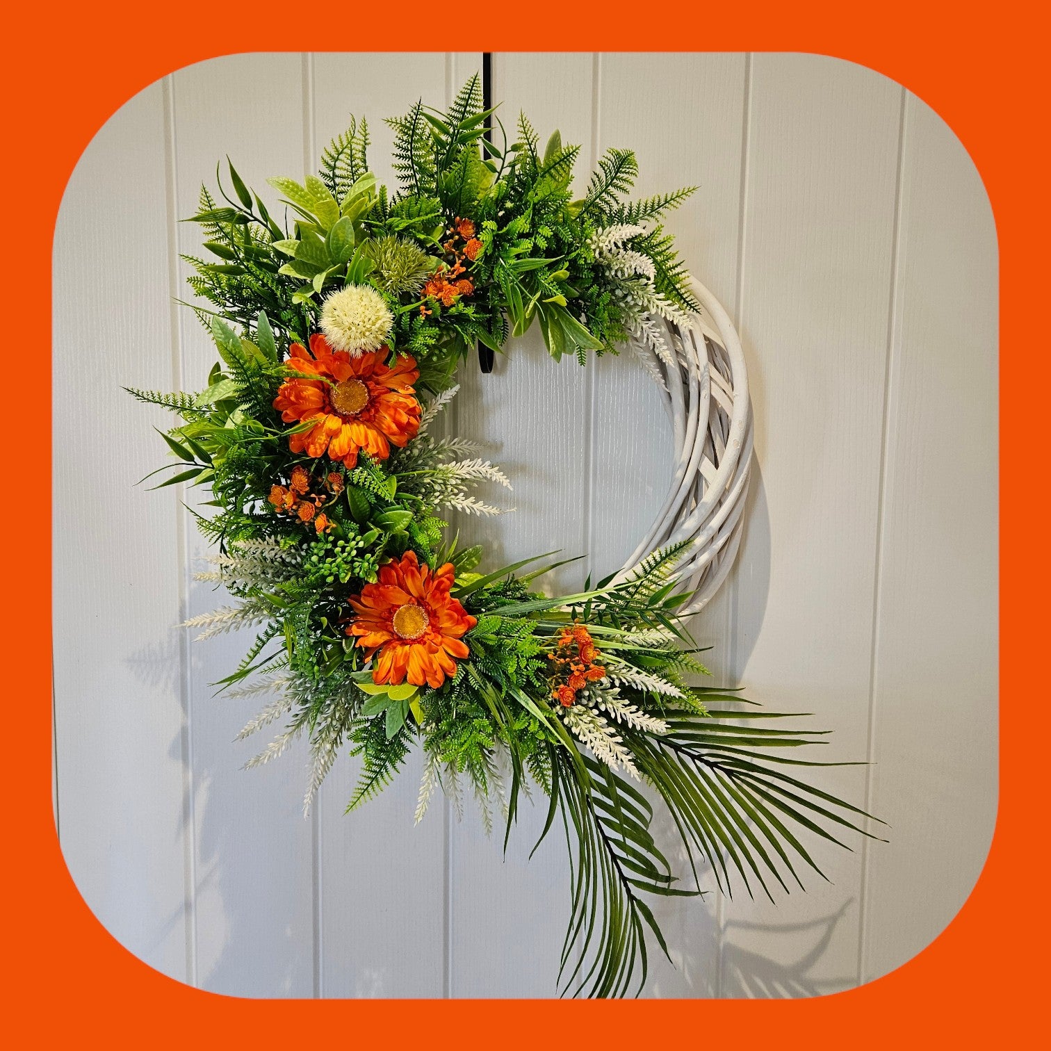 The Proper Orange Pop Wreath - Handcrafted with Vibrant Orange Blooms & Lush Greenery on Natural Wicker Base for Seasonal Home Decor