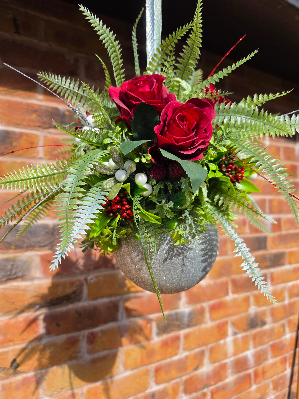 Patsy & Eddie | Set of 2 Luxury Christmas Hanging Baubles | 15cm & 20cm Velvet Rose Glitter Baubles