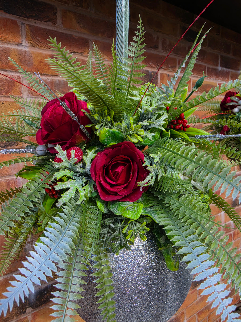 Patsy & Eddie | Set of 2 Luxury Christmas Hanging Baubles | 15cm & 20cm Velvet Rose Glitter Baubles