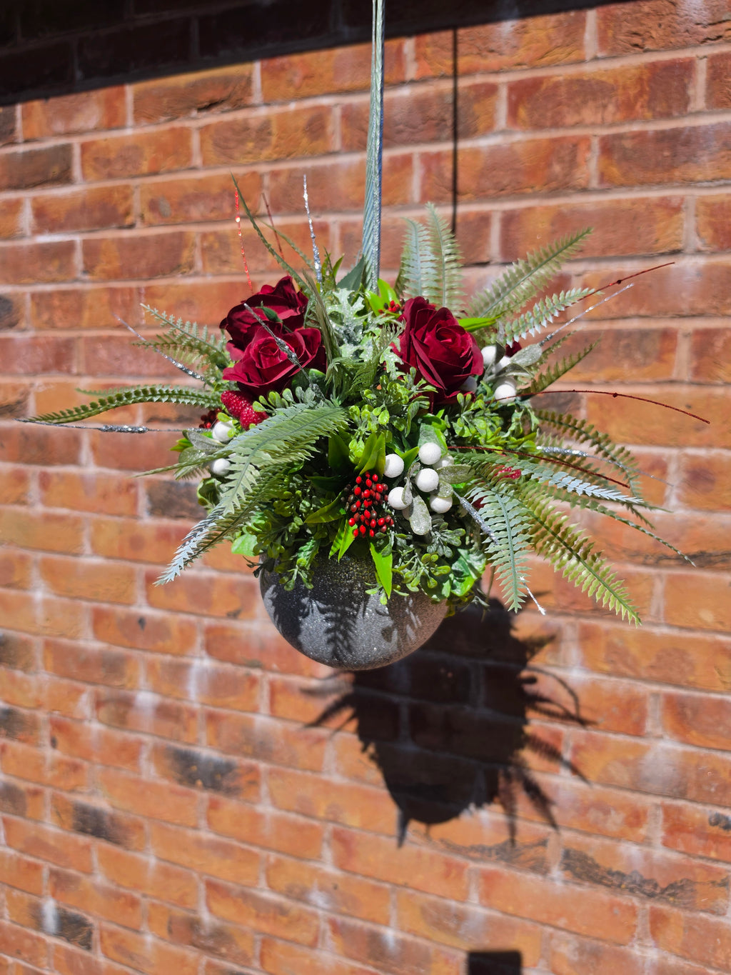 Patsy & Eddie | Set of 2 Luxury Christmas Hanging Baubles | 15cm & 20cm Velvet Rose Glitter Baubles
