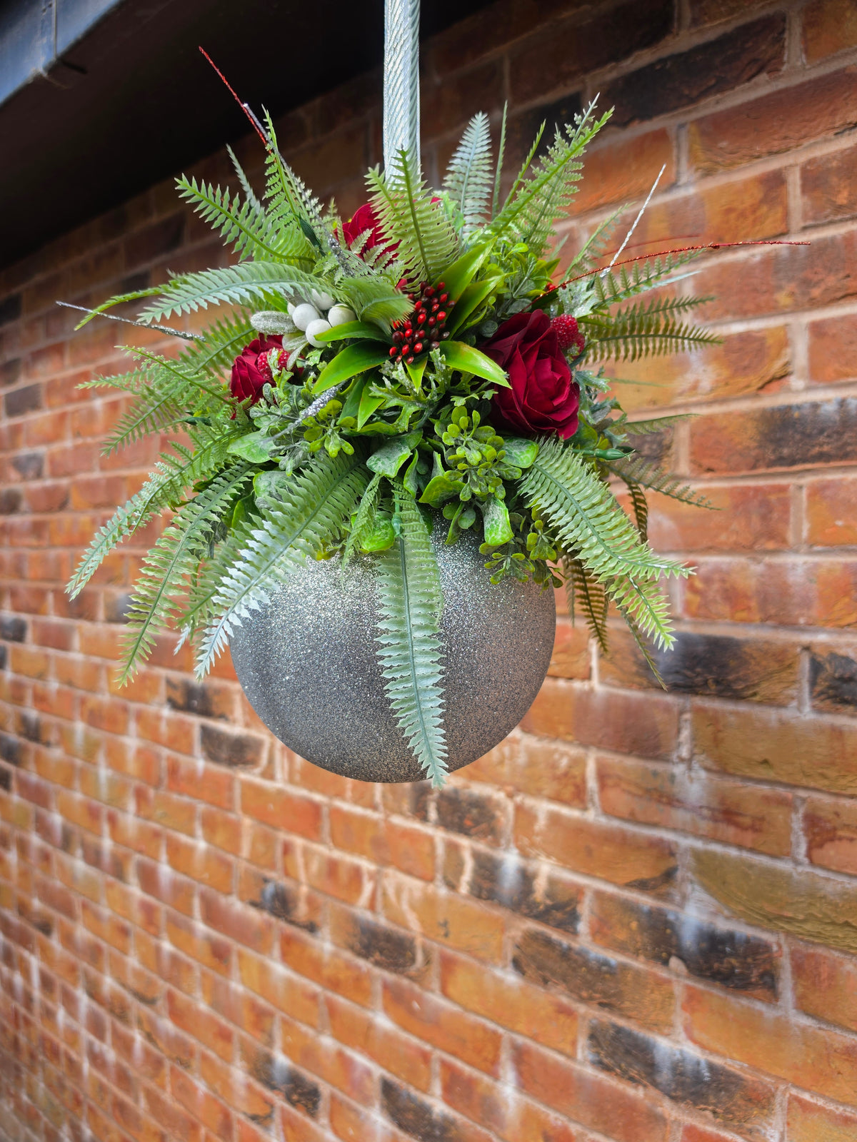 Patsy & Eddie | Set of 2 Luxury Christmas Hanging Baubles | 15cm & 20cm Velvet Rose Glitter Baubles