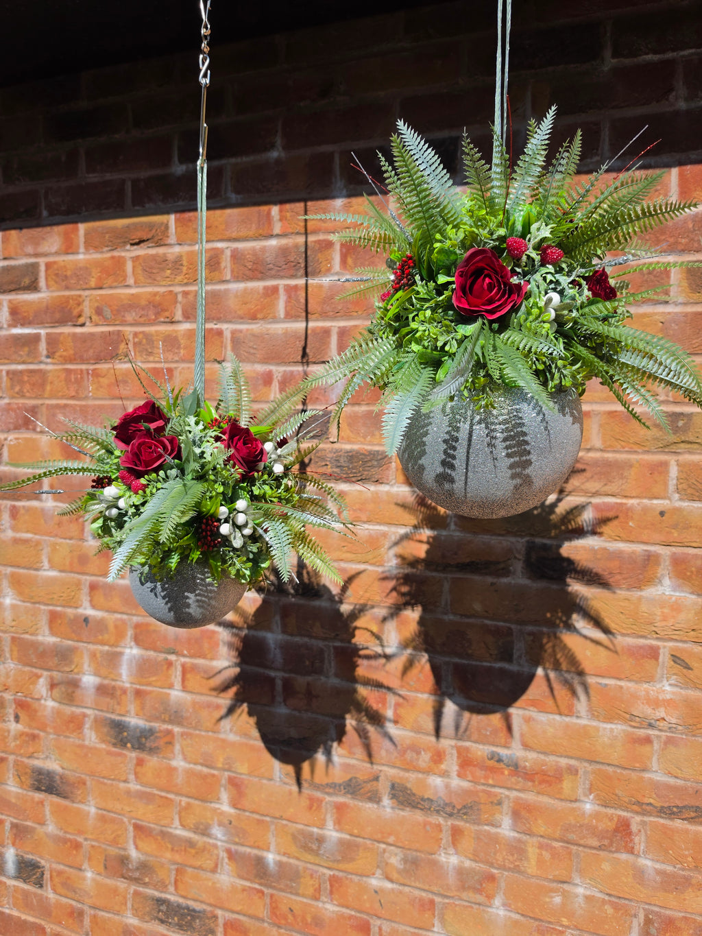 Patsy & Eddie | Set of 2 Luxury Christmas Hanging Baubles | 15cm & 20cm Velvet Rose Glitter Baubles