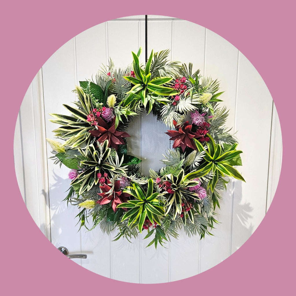 Wild One Handmade Decorative Wreath with Lush Greenery and Bold Red Pops for Stylish Home Decor