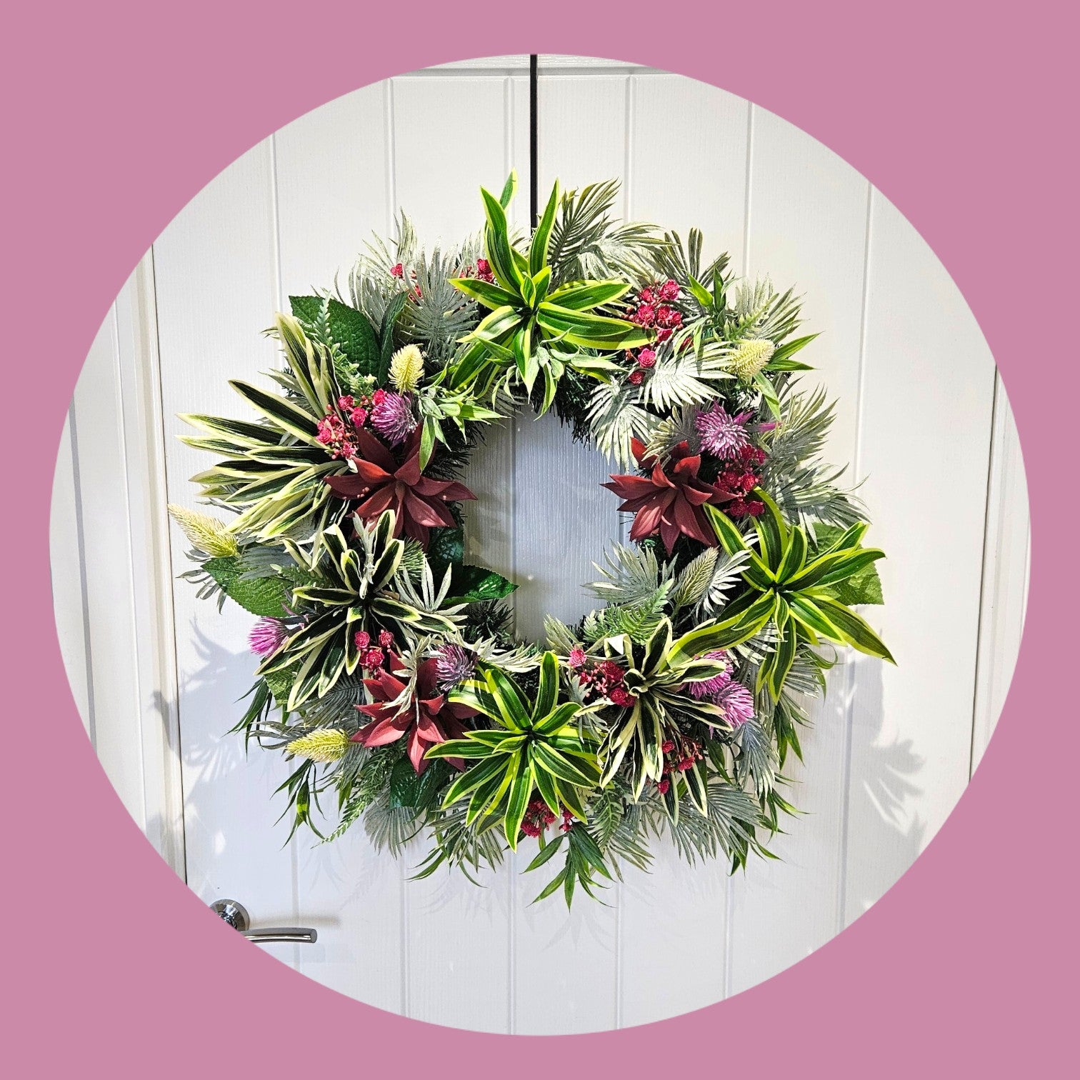 Wild One Handmade Decorative Wreath with Lush Greenery and Bold Red Pops for Stylish Home Decor