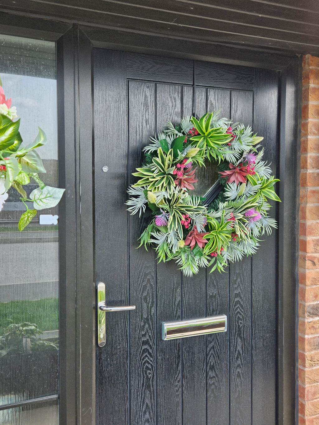 Wild One Handmade Decorative Wreath with Lush Greenery and Bold Red Pops for Stylish Home Decor