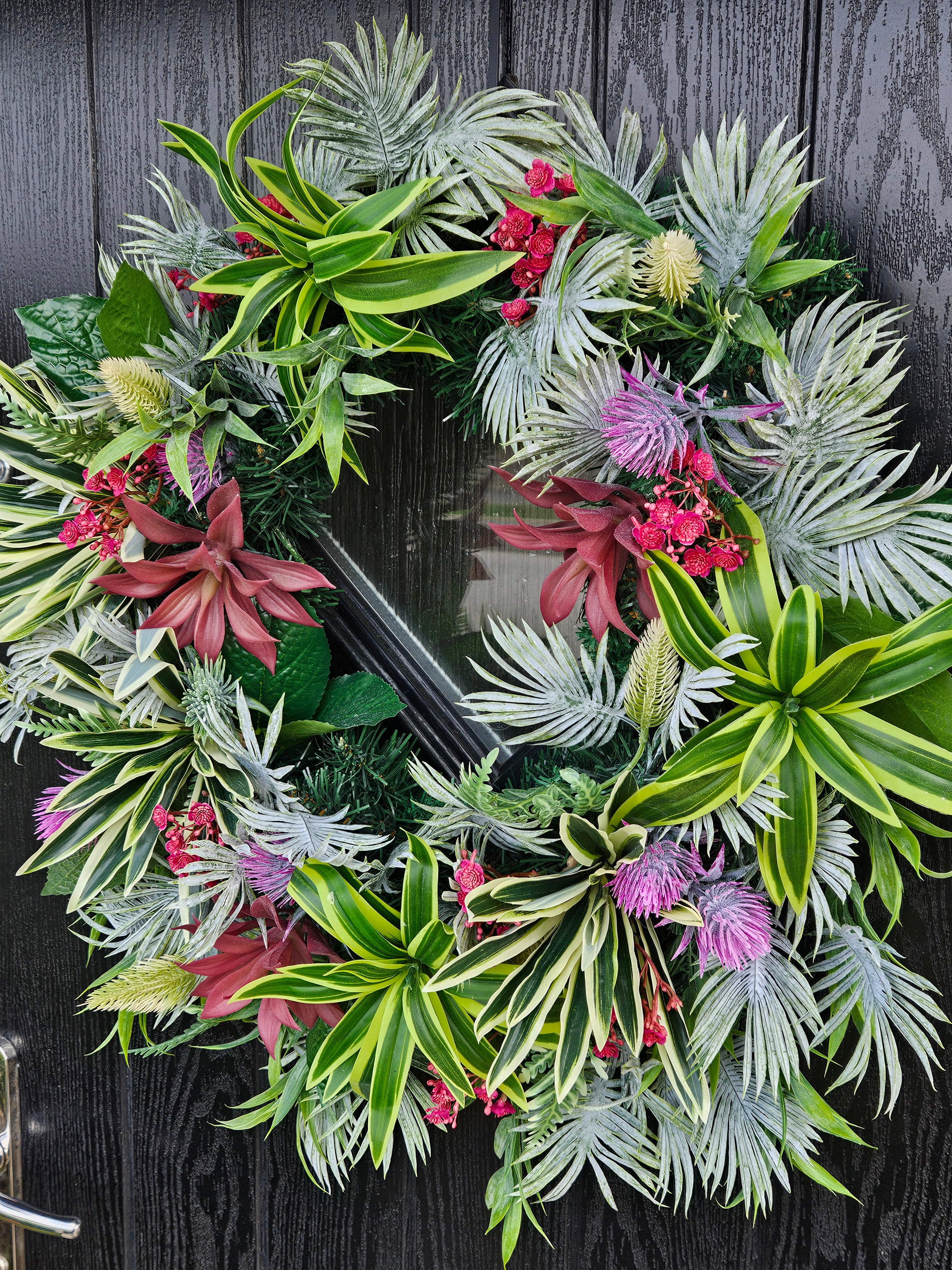 Wild One Handmade Decorative Wreath with Lush Greenery and Bold Red Pops for Stylish Home Decor
