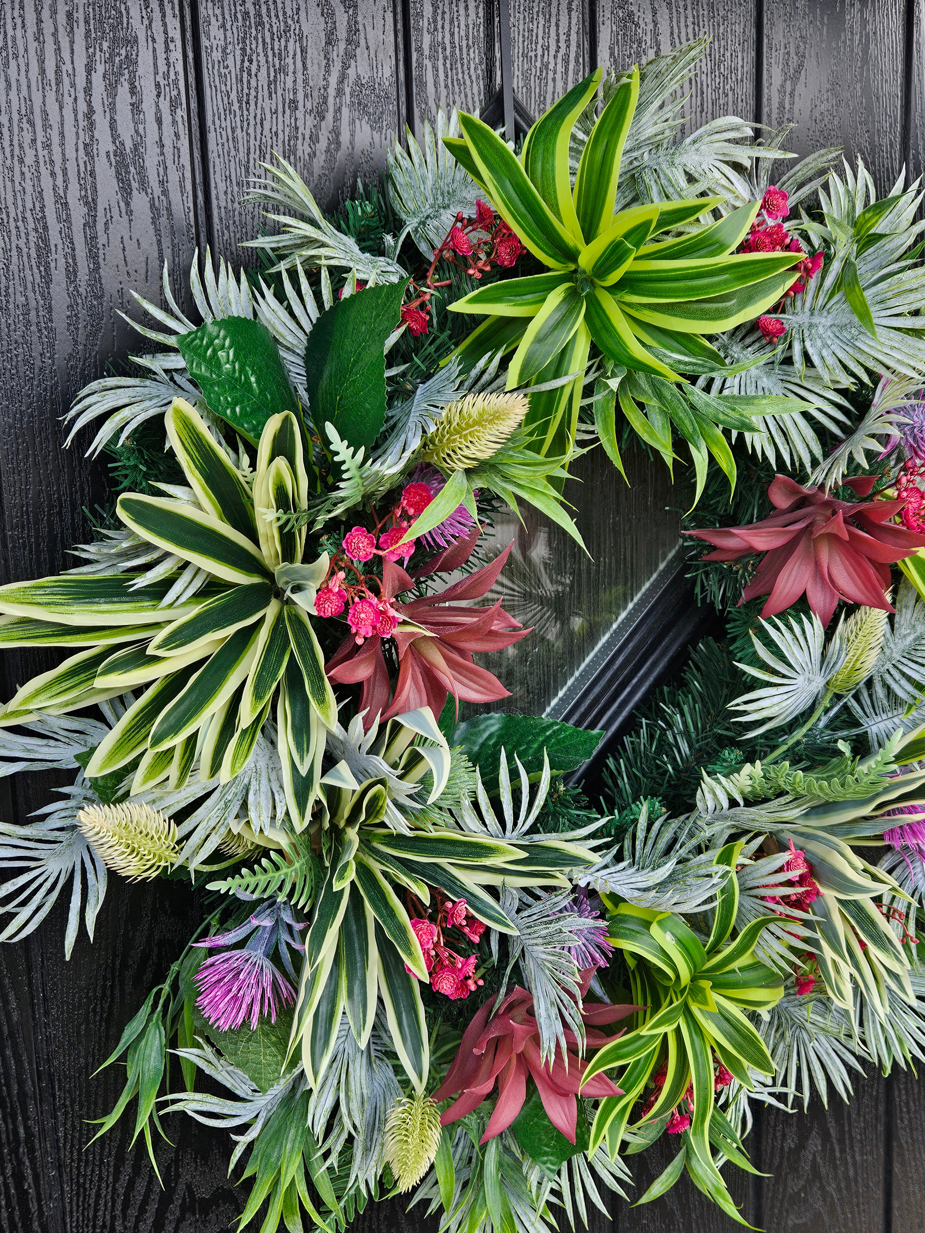 Wild One Handmade Decorative Wreath with Lush Greenery and Bold Red Pops for Stylish Home Decor