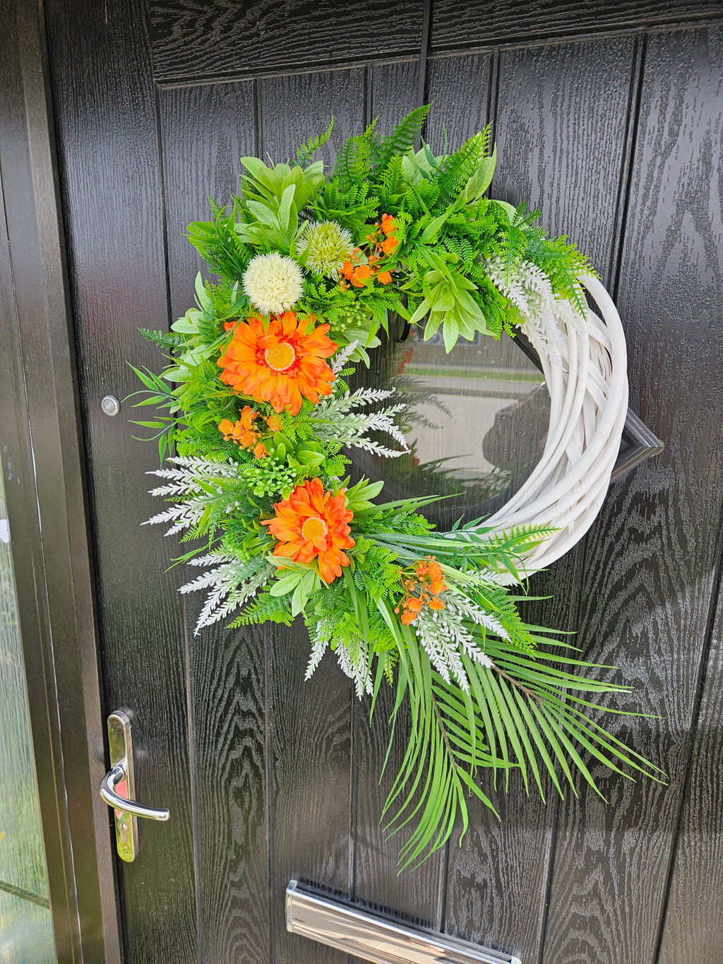The Proper Orange Pop Wreath - Handcrafted with Vibrant Orange Blooms & Lush Greenery on Natural Wicker Base for Seasonal Home Decor