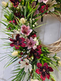 No Quiet Entrance Bold & Dramatic Wreath with Rich Burgundy Blush & Creamy Blooms Untamed Greenery Decorative Statement Piece