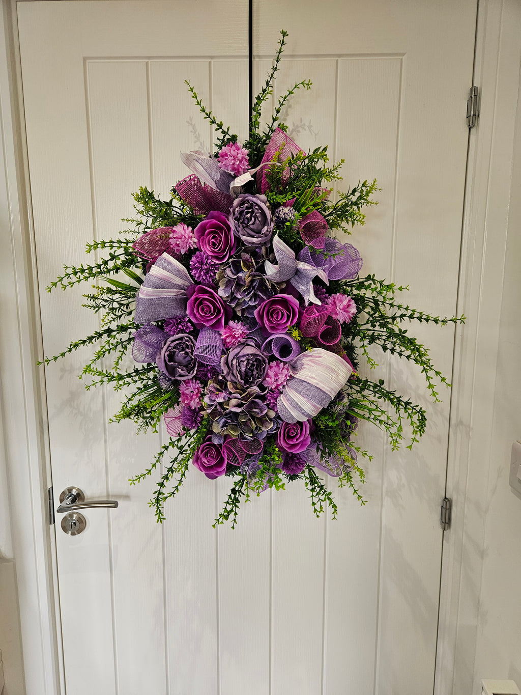 Purple Reign & Petal Drama Wreath – Luxe Floral Statement with Bold Magenta Roses, Soft Lilac Blooms and Layered Textures, Designed to Turn Heads and Bring Full Blooming Proper Energy to Any Door