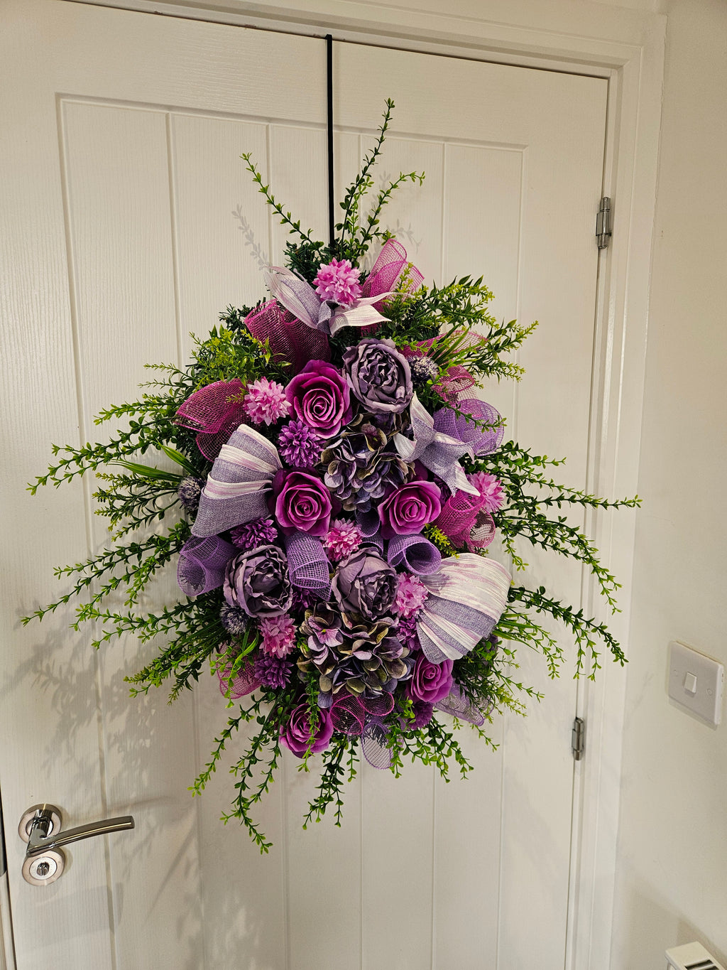 Purple Reign & Petal Drama Wreath – Luxe Floral Statement with Bold Magenta Roses, Soft Lilac Blooms and Layered Textures, Designed to Turn Heads and Bring Full Blooming Proper Energy to Any Door