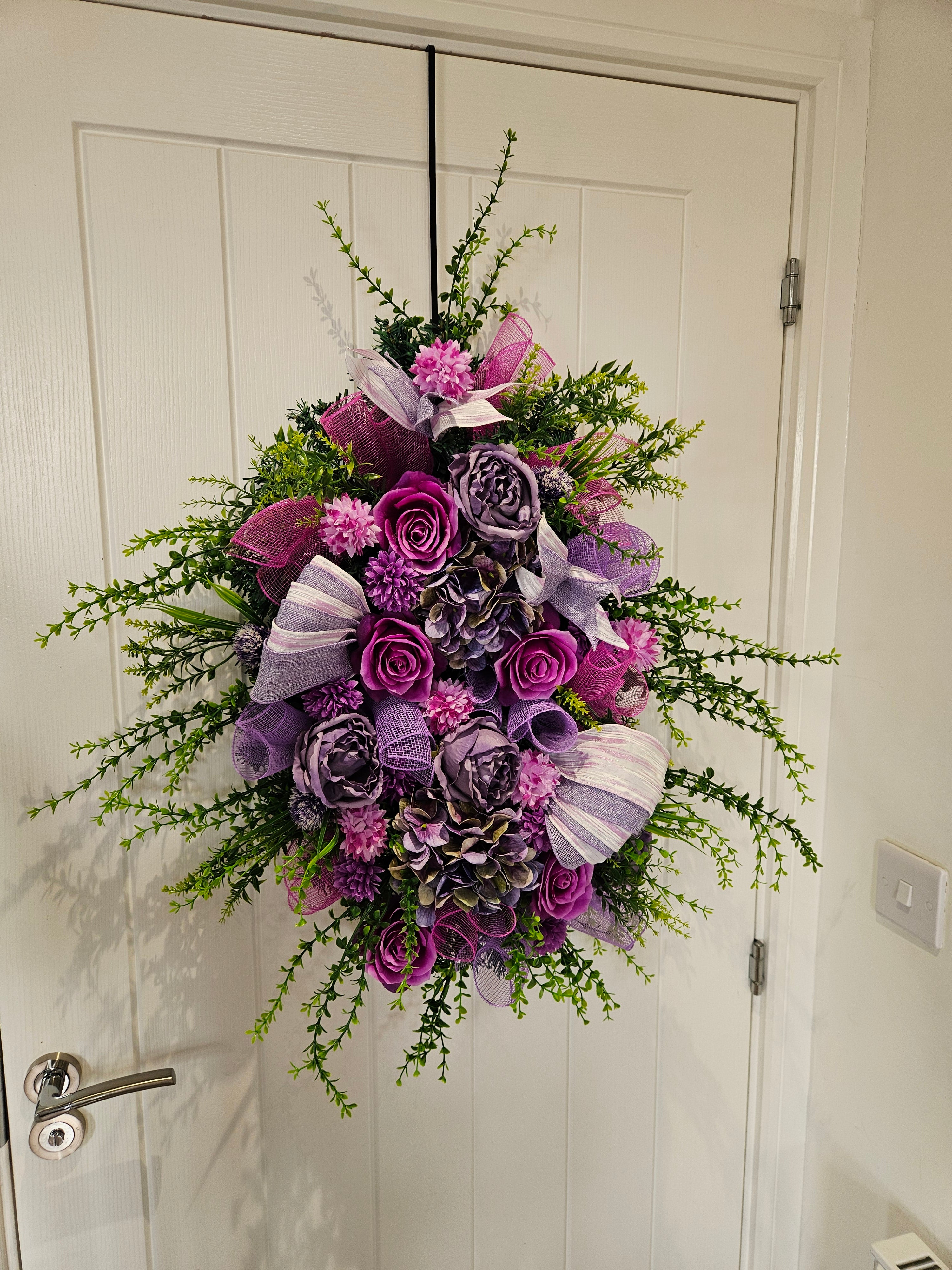 Purple Reign & Petal Drama Wreath – Luxe Floral Statement with Bold Magenta Roses, Soft Lilac Blooms and Layered Textures, Designed to Turn Heads and Bring Full Blooming Proper Energy to Any Door