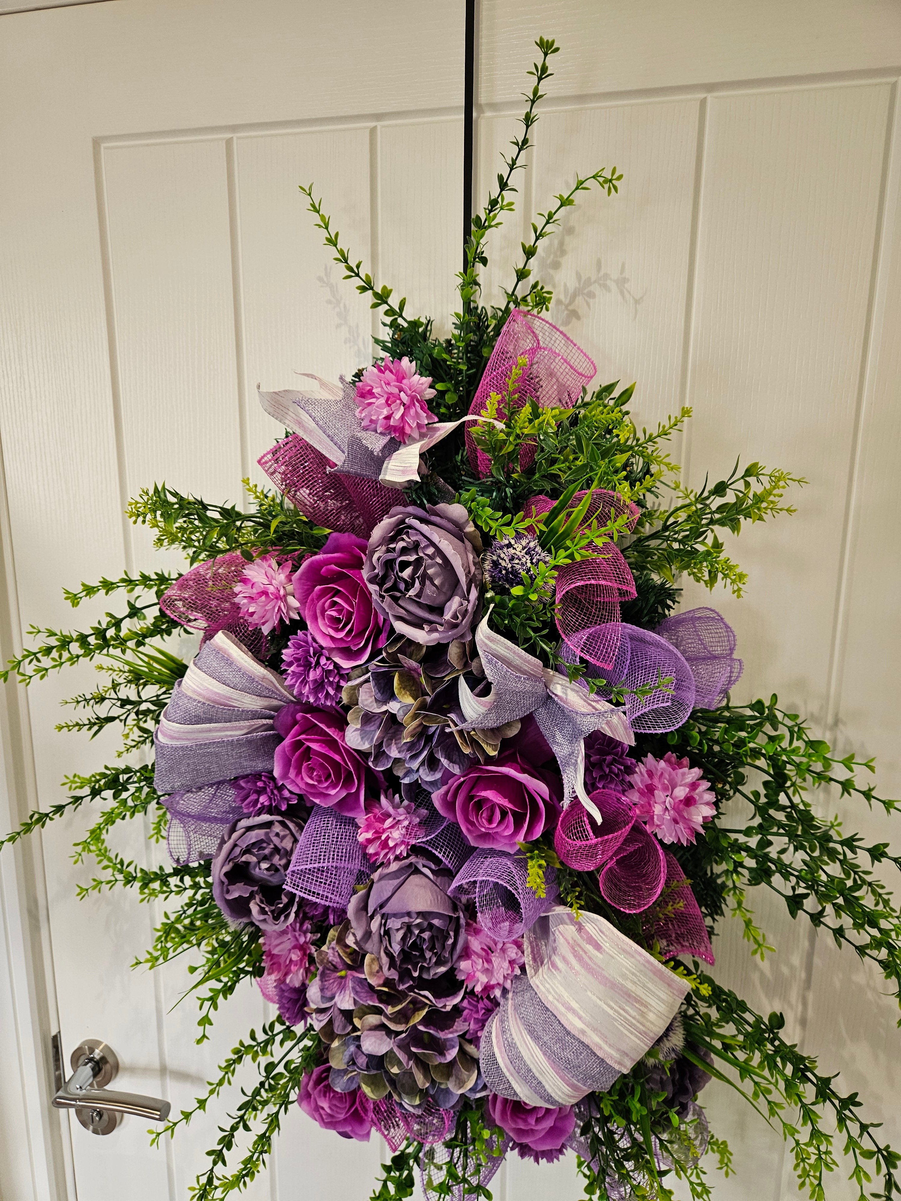 Purple Reign & Petal Drama Wreath – Luxe Floral Statement with Bold Magenta Roses, Soft Lilac Blooms and Layered Textures, Designed to Turn Heads and Bring Full Blooming Proper Energy to Any Door