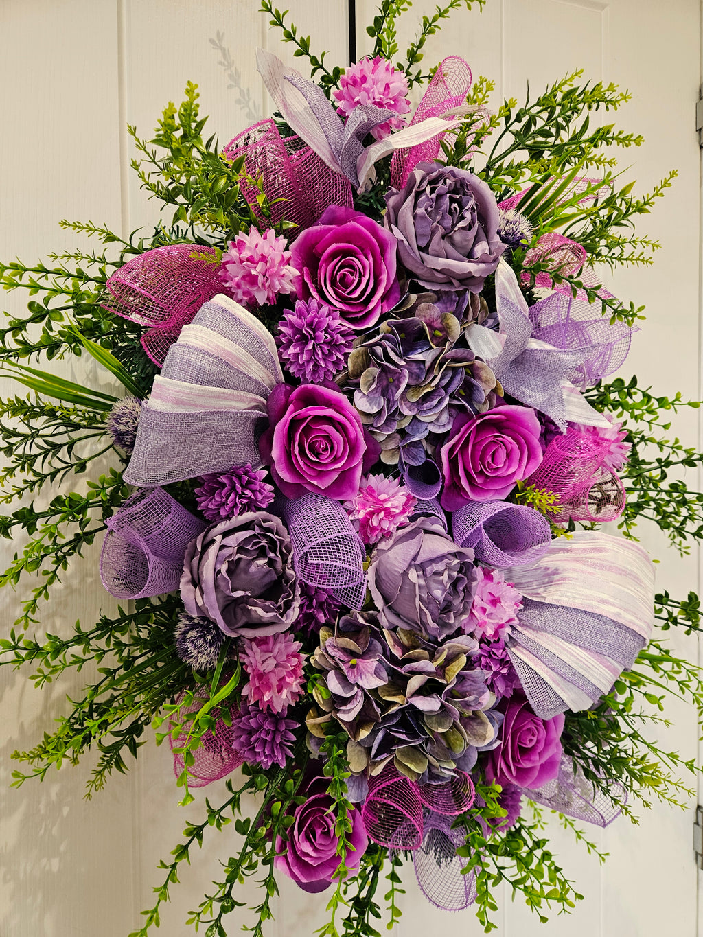 Purple Reign & Petal Drama Wreath – Luxe Floral Statement with Bold Magenta Roses, Soft Lilac Blooms and Layered Textures, Designed to Turn Heads and Bring Full Blooming Proper Energy to Any Door