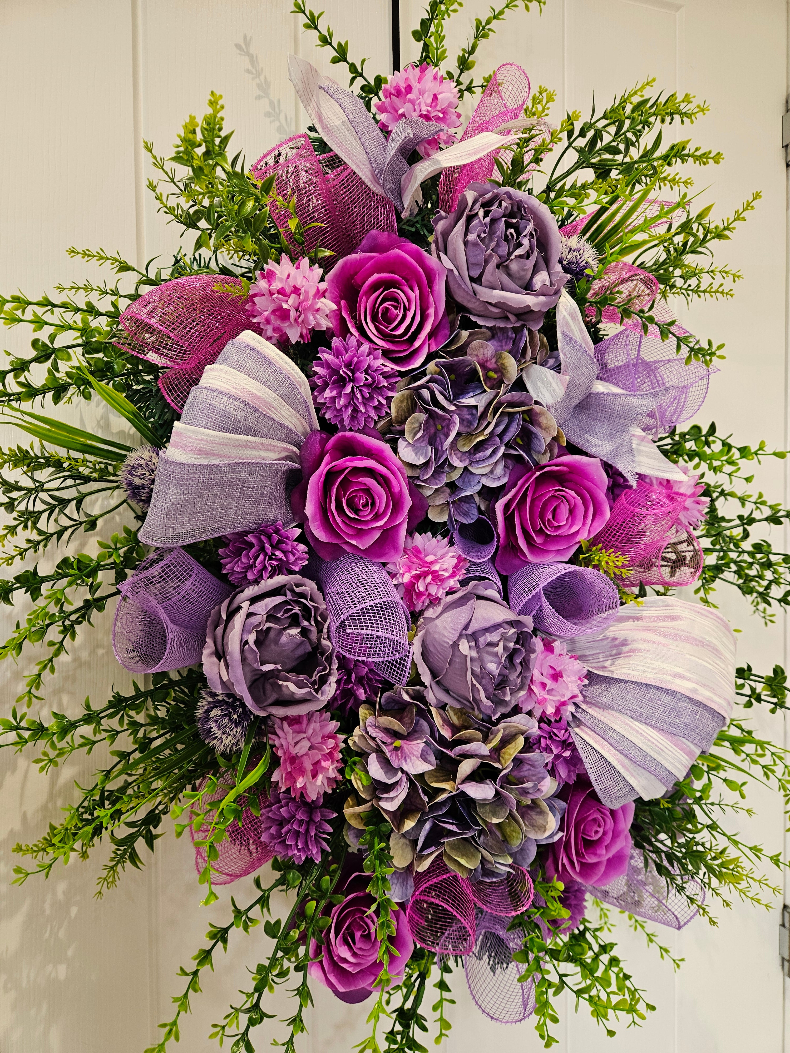 Purple Reign & Petal Drama Wreath – Luxe Floral Statement with Bold Magenta Roses, Soft Lilac Blooms and Layered Textures, Designed to Turn Heads and Bring Full Blooming Proper Energy to Any Door
