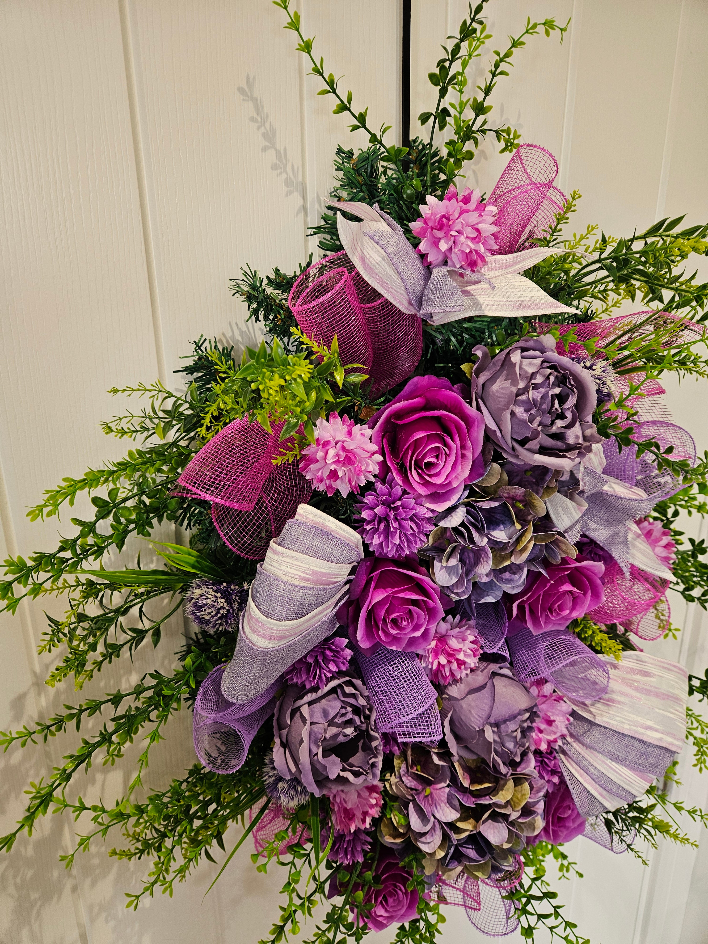 Purple Reign & Petal Drama Wreath – Luxe Floral Statement with Bold Magenta Roses, Soft Lilac Blooms and Layered Textures, Designed to Turn Heads and Bring Full Blooming Proper Energy to Any Door
