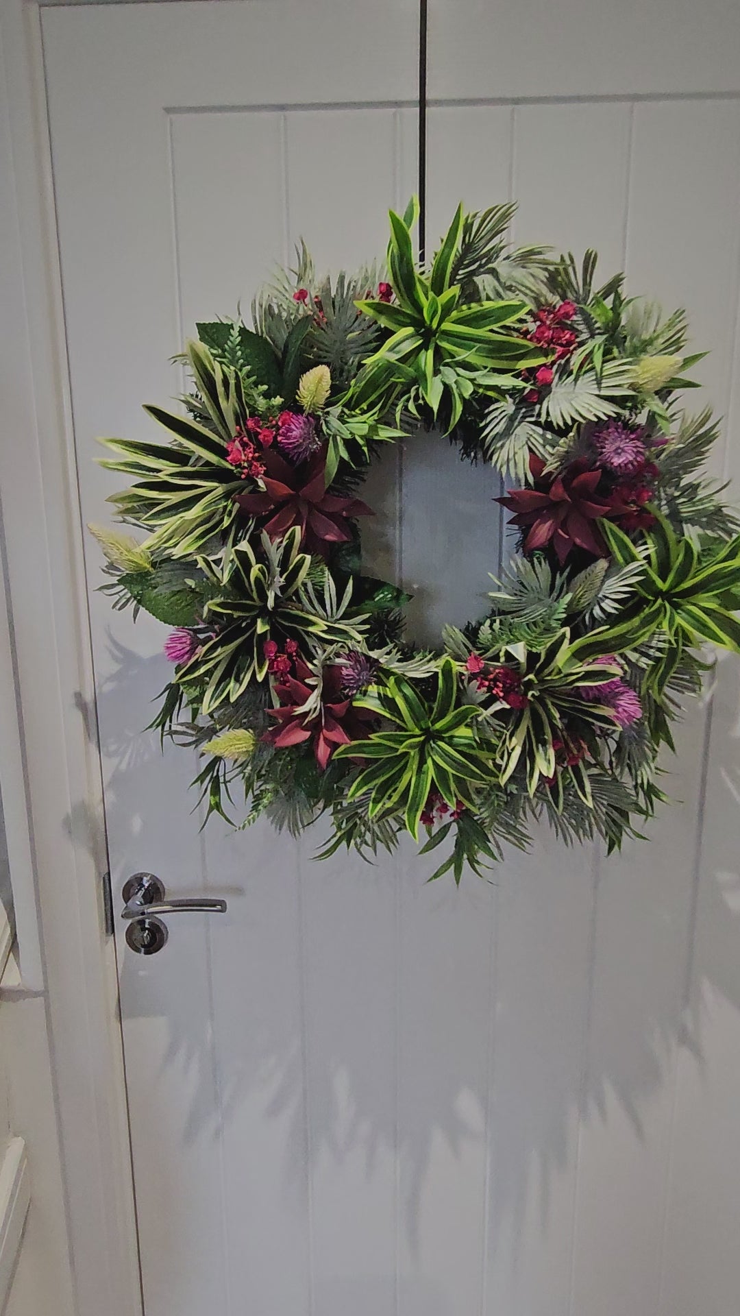 Wild One Handmade Decorative Wreath with Lush Greenery and Bold Red Pops for Stylish Home Decor